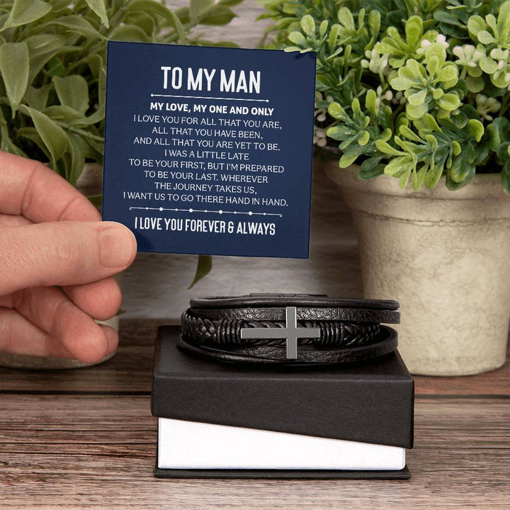 To My Man | My Love, My One and Only - Men's Cross Leather Bracelet