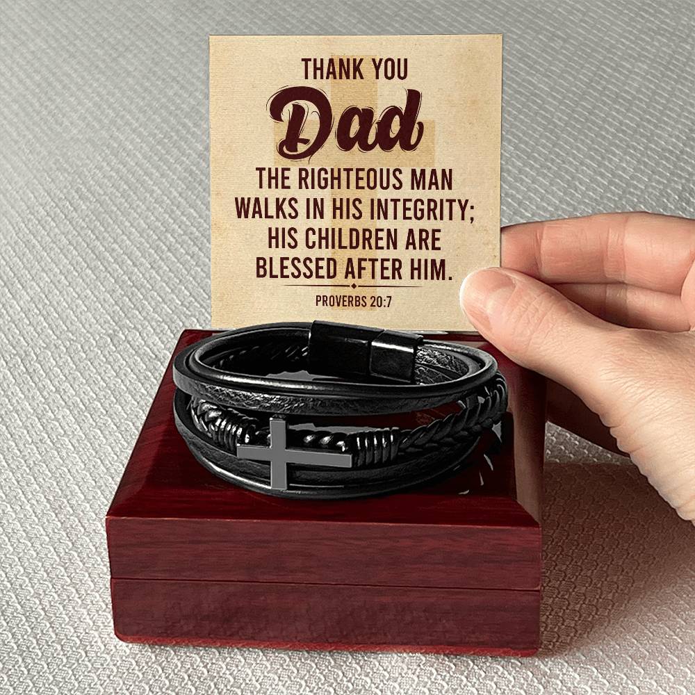 Dad Men's Cross Leather Bracelet