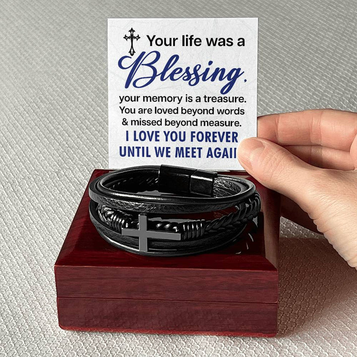 Your life was a Blessing - Men's Cross Leather Bracelet