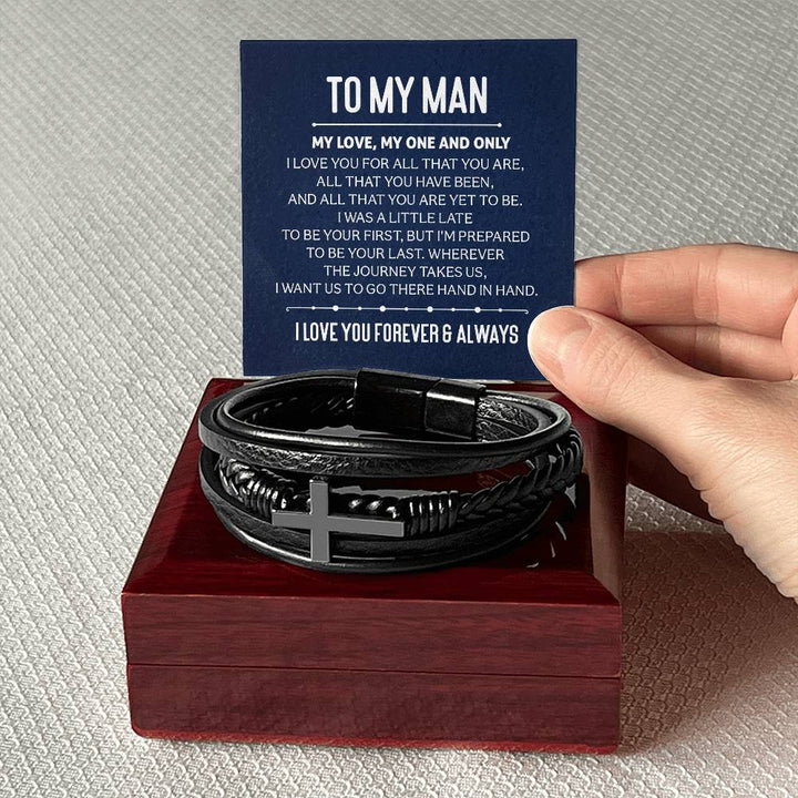 To My Man | My Love, My One and Only - Men's Cross Leather Bracelet