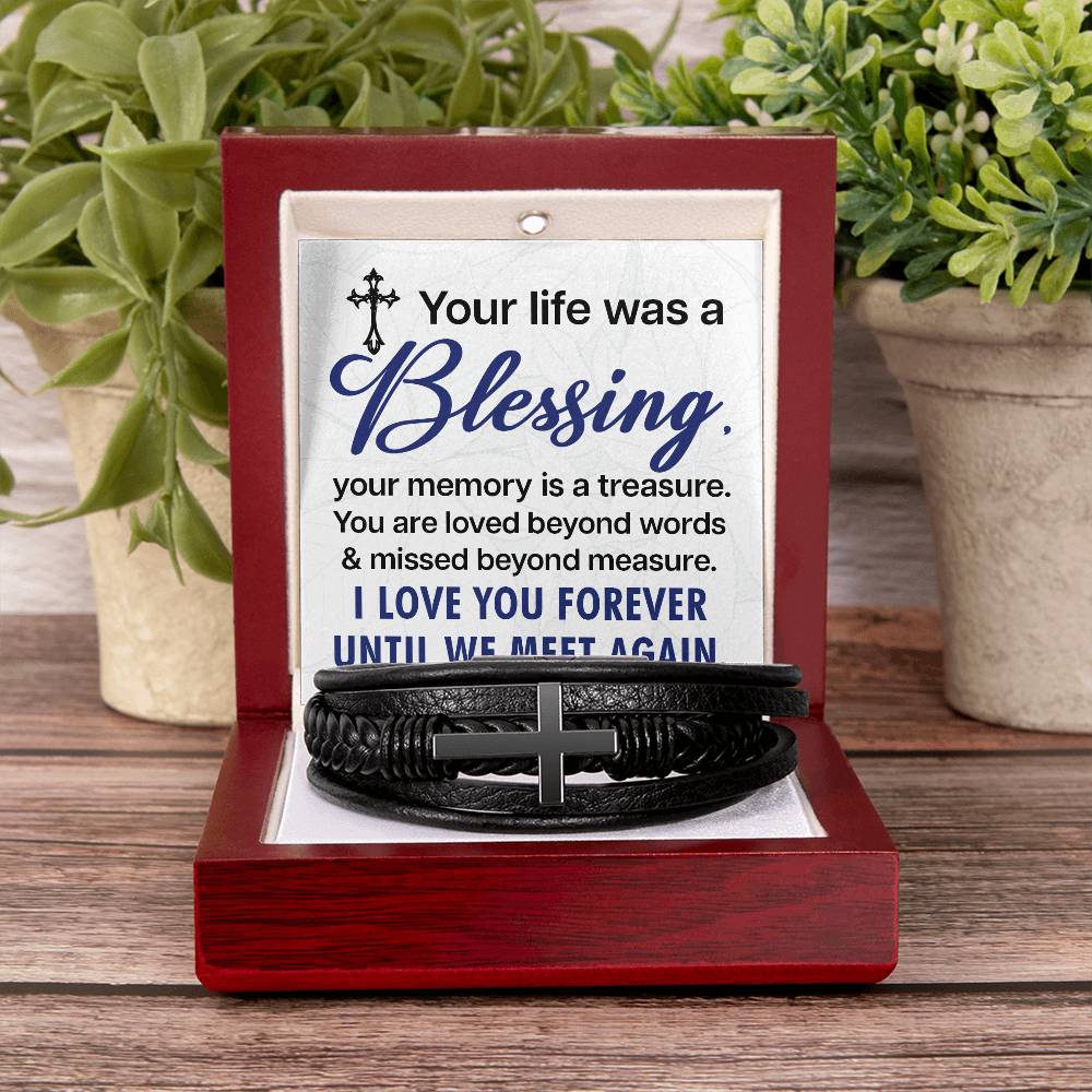 Your life was a Blessing - Men's Cross Leather Bracelet