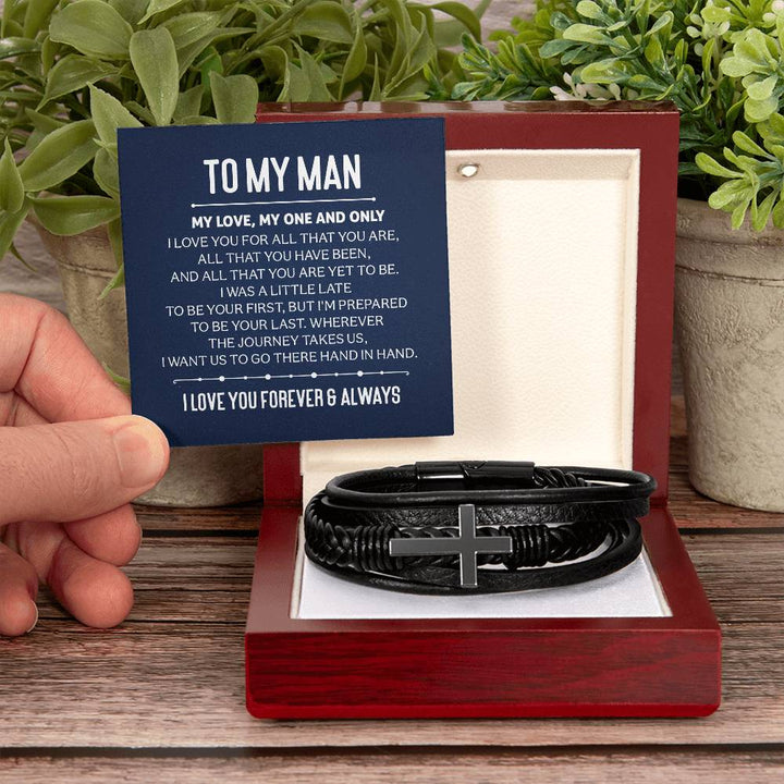 To My Man | My Love, My One and Only - Men's Cross Leather Bracelet