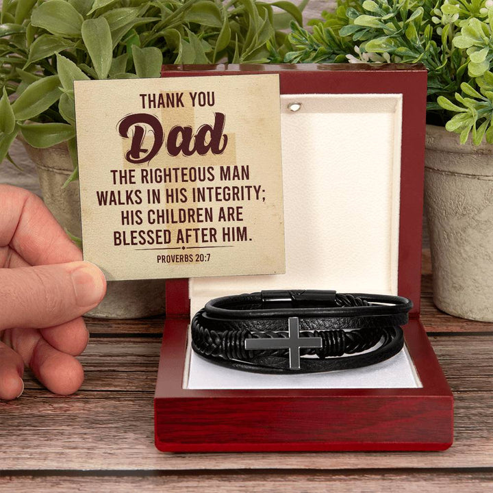 Dad Men's Cross Leather Bracelet