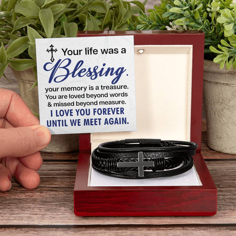 Your life was a Blessing - Men's Cross Leather Bracelet