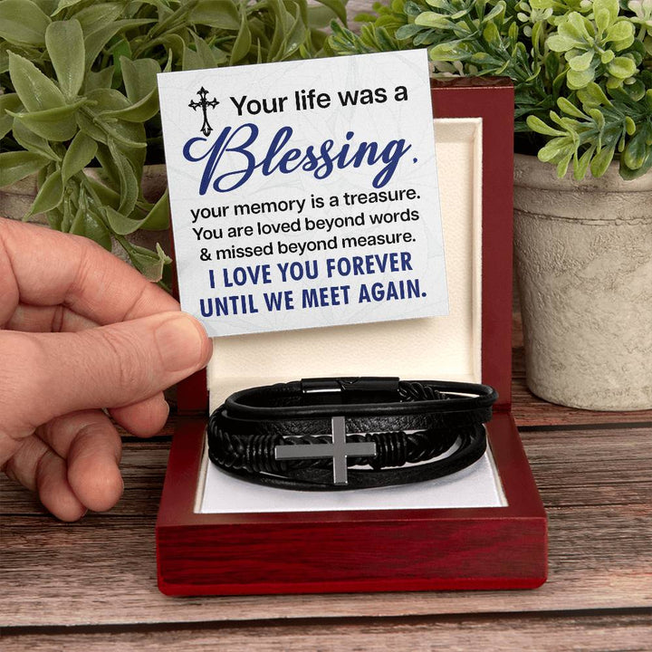 Your life was a Blessing - Men's Cross Leather Bracelet