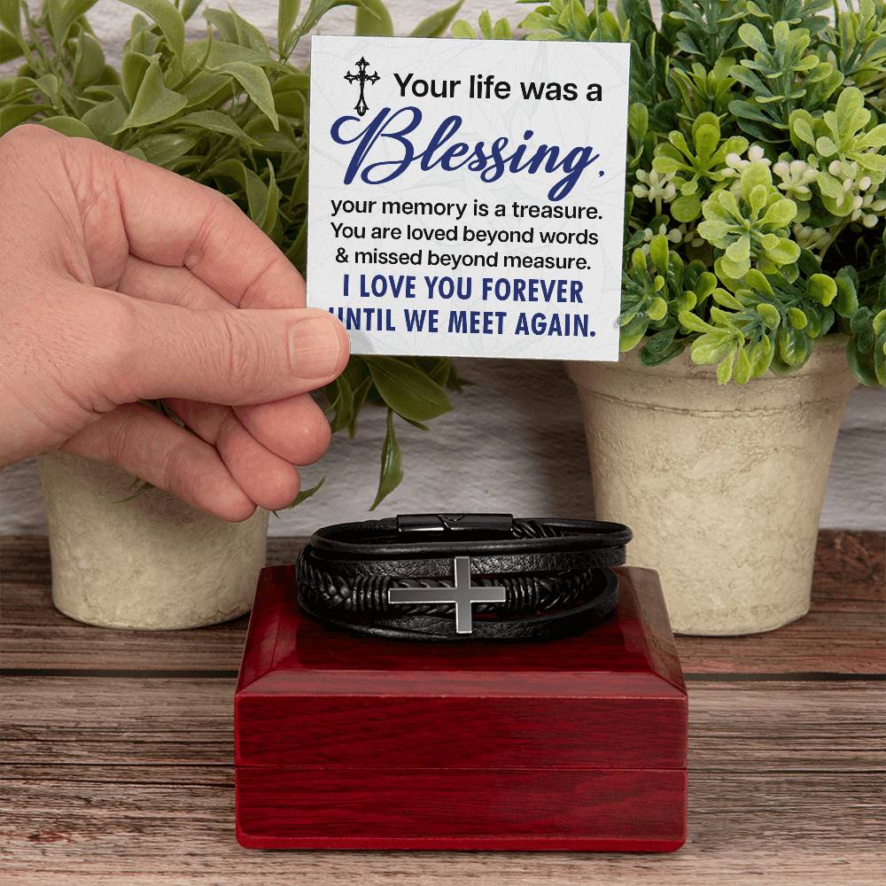 Your life was a Blessing - Men's Cross Leather Bracelet