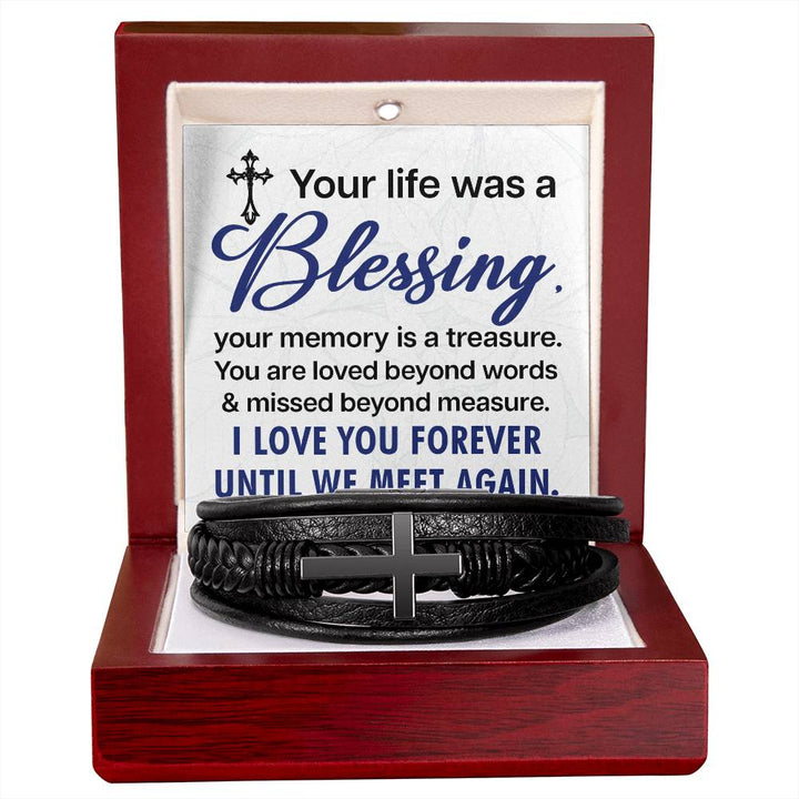 Your life was a Blessing - Men's Cross Leather Bracelet