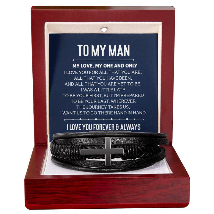 To My Man | My Love, My One and Only - Men's Cross Leather Bracelet