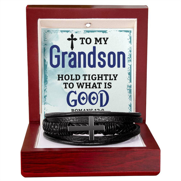 To My Grandson | Men's Cross Leather Bracelet