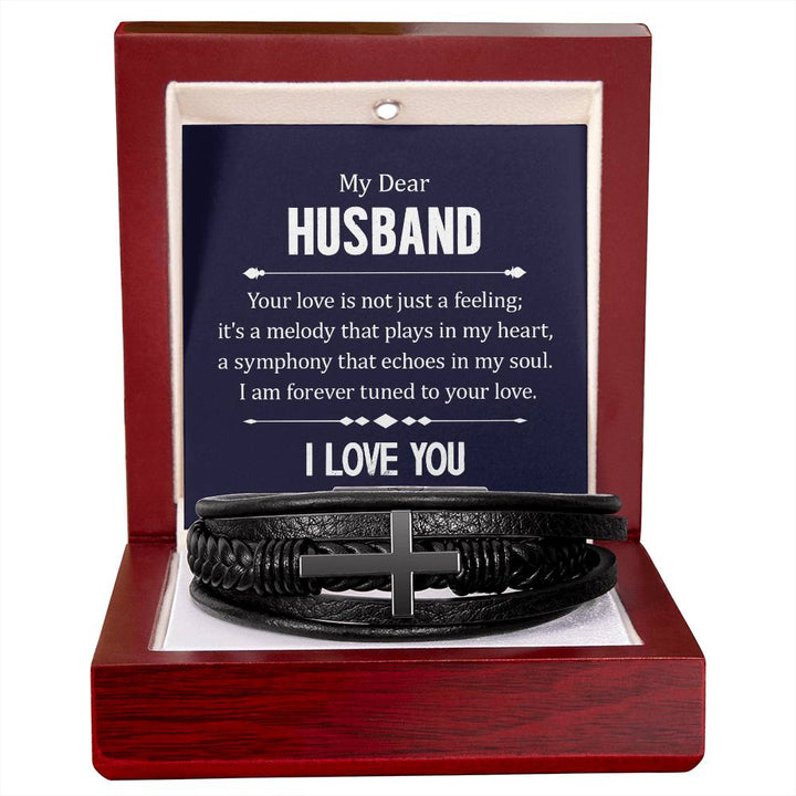 To My Dear Husband | I am forever turned to your Love - Men's Cross Leather Bracelet