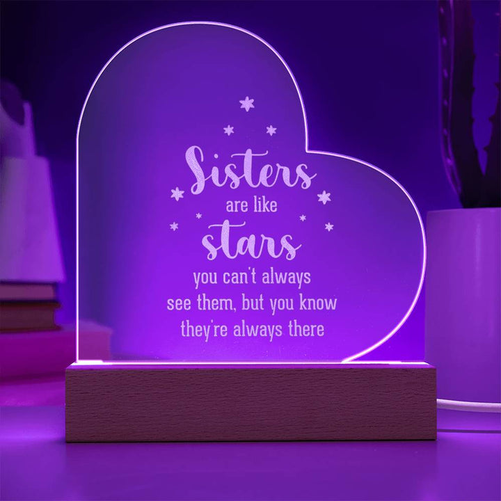 Sisters | Sisters are like Stars - Engraved Acrylic Heart with LED Base w/Cord