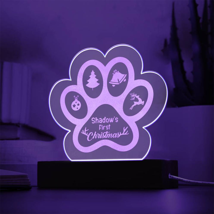 Shadow's First Christmas - Engraved Acrylic Paw with LED Base w/Cord