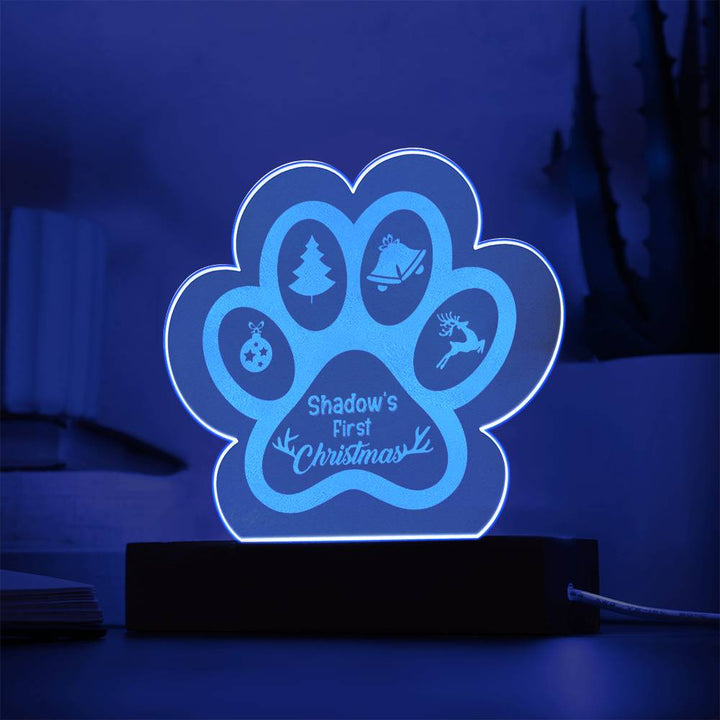 Shadow's First Christmas - Engraved Acrylic Paw with LED Base w/Cord