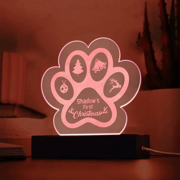 Shadow's First Christmas - Engraved Acrylic Paw with LED Base w/Cord