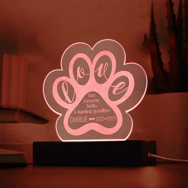 Charlie Love - Engraved Acrylic Paw with LED Base w/Cord