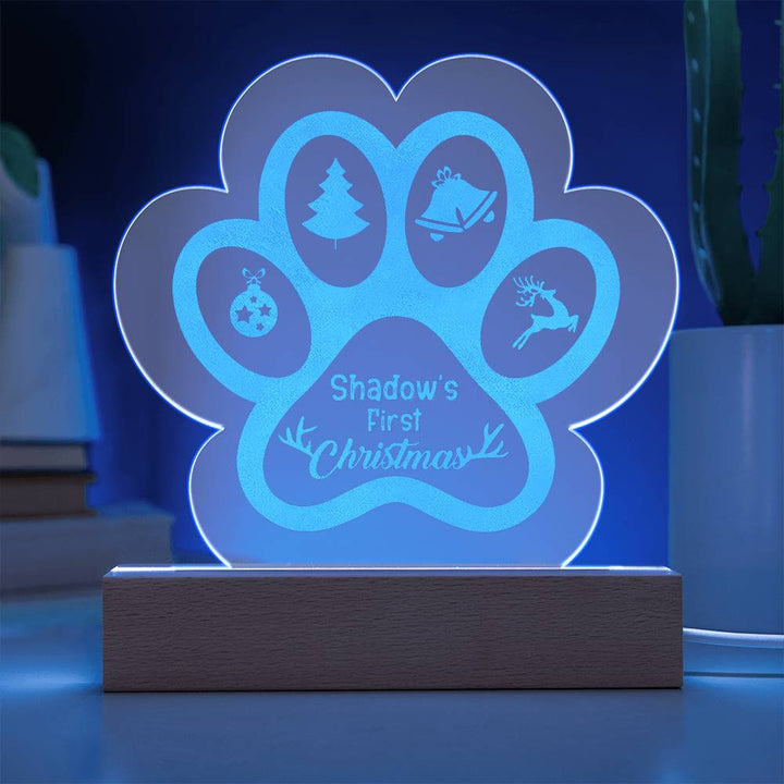 Shadow's First Christmas - Engraved Acrylic Paw with LED Base w/Cord