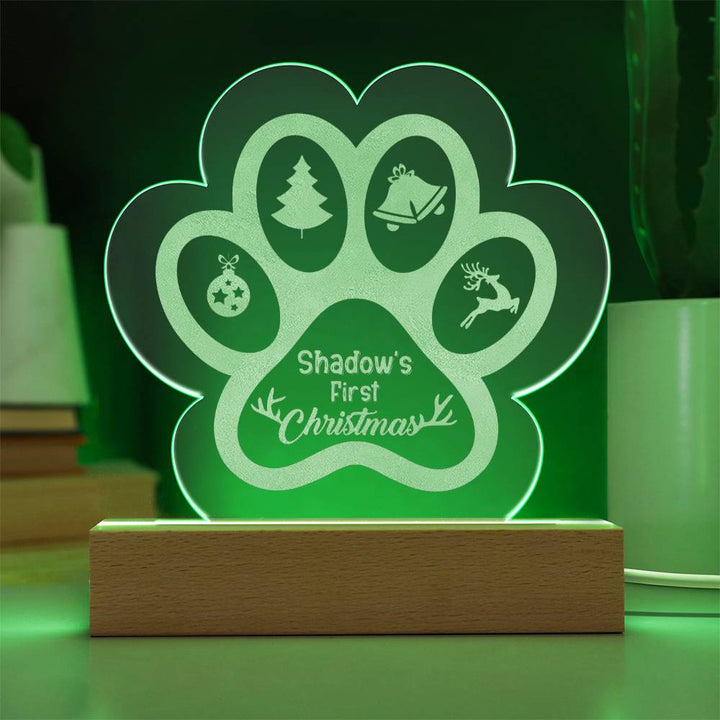 Shadow's First Christmas - Engraved Acrylic Paw with LED Base w/Cord