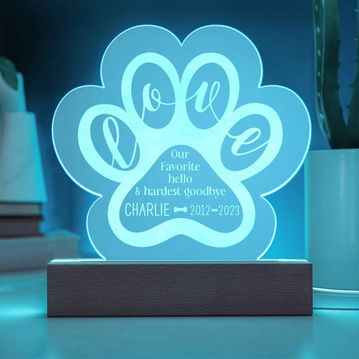 Charlie Love - Engraved Acrylic Paw with LED Base w/Cord