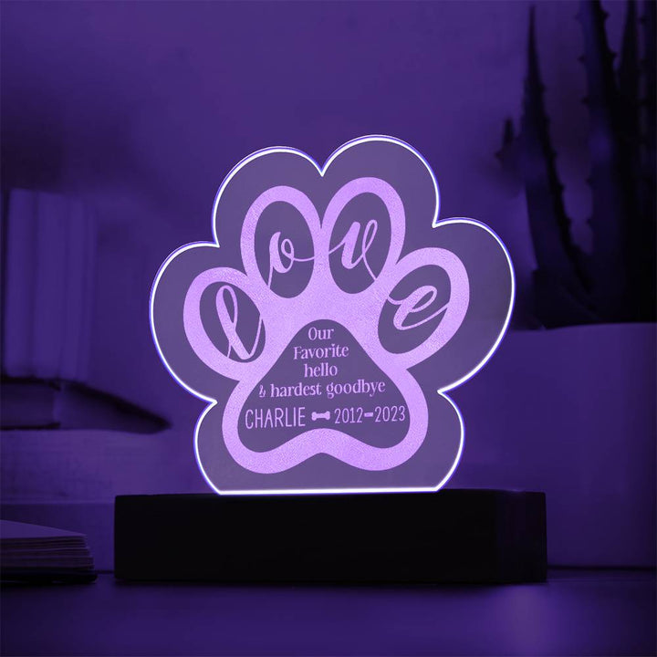 Charlie Love - Engraved Acrylic Paw with LED Base w/Cord