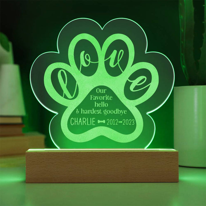 Charlie Love - Engraved Acrylic Paw with LED Base w/Cord