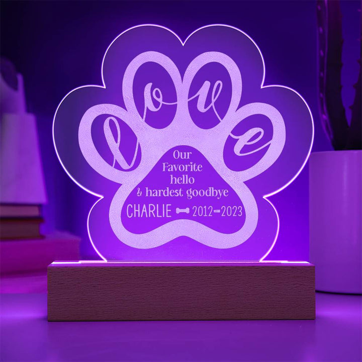 Charlie Love - Engraved Acrylic Paw with LED Base w/Cord