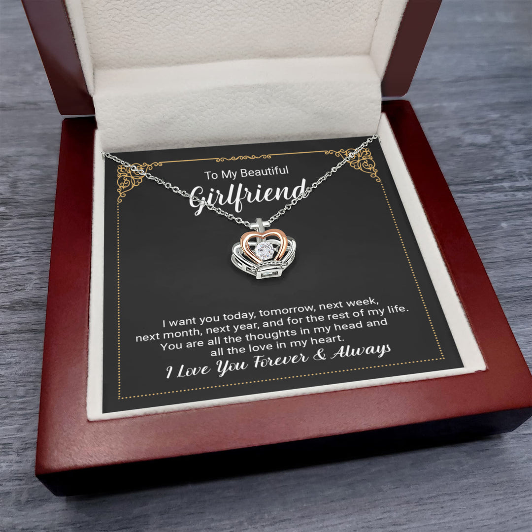 To My Beautiful Girlfriend | I love you forever and Always - Crown Pendant Necklace