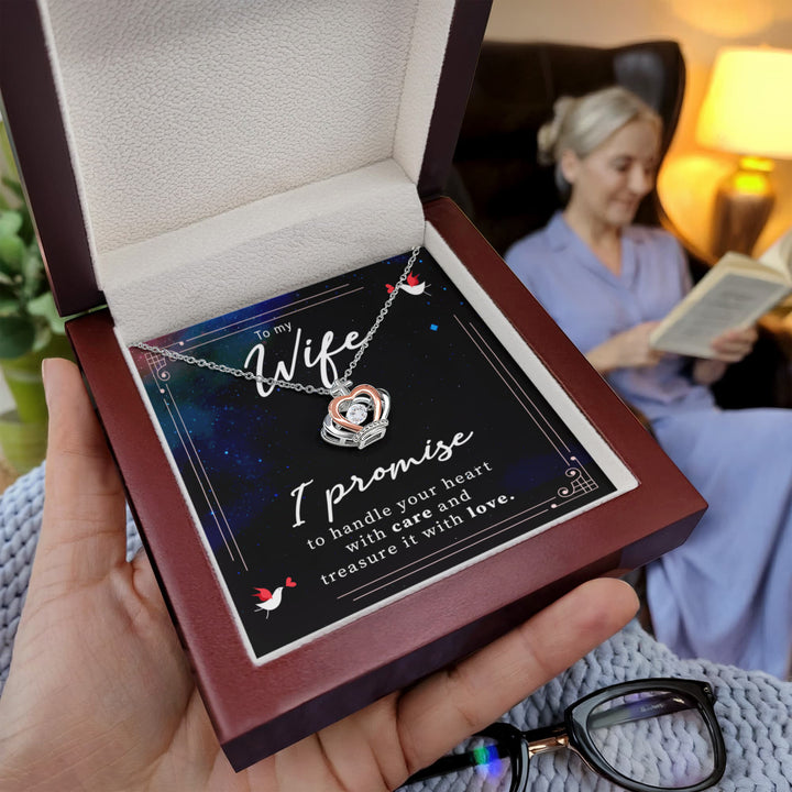 To My Wife - I promise to handle your heart with care - Crown Pendant Necklace