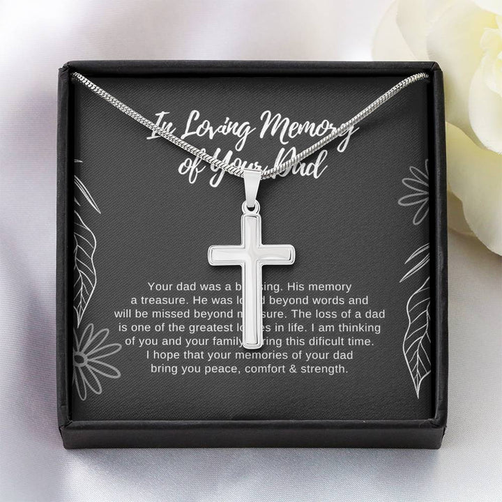 In Loving Memory of Your Dad | Your dad was a blessing. His memory a treasure. He was loved beyond words - Stainless Cross Necklace