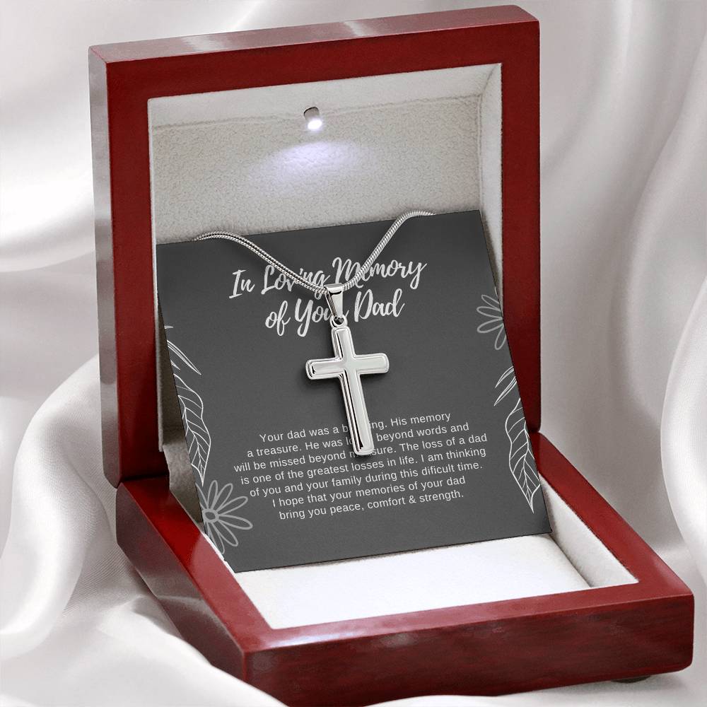 In Loving Memory of Your Dad | Your dad was a blessing. His memory a treasure. He was loved beyond words - Stainless Cross Necklace