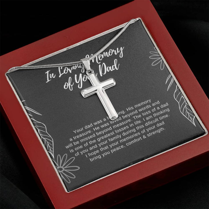 In Loving Memory of Your Dad | Your dad was a blessing. His memory a treasure. He was loved beyond words - Stainless Cross Necklace