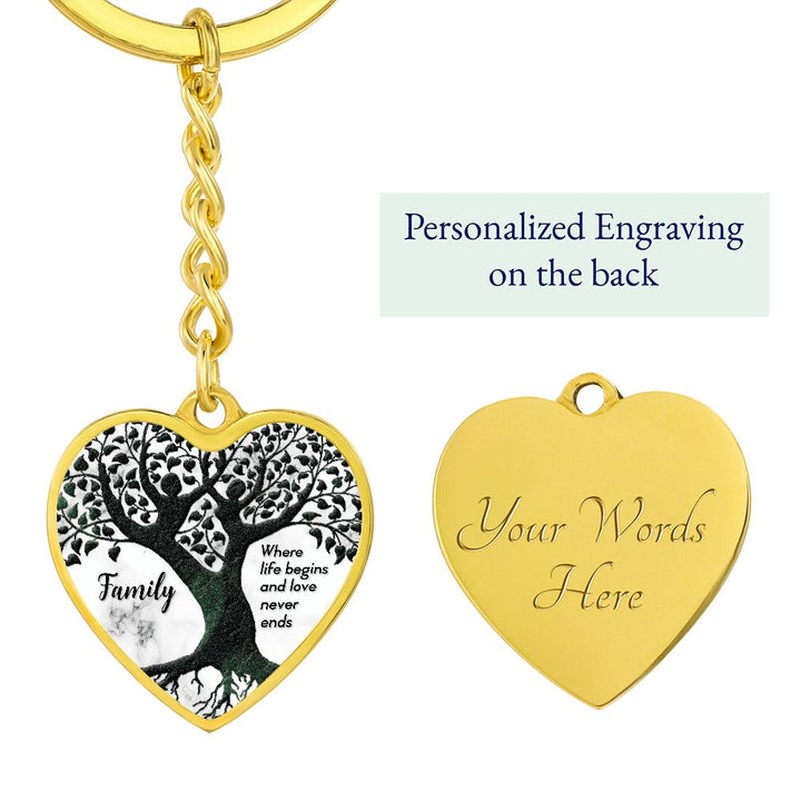 Family | Where life begins and love never ends - Heart Keychain