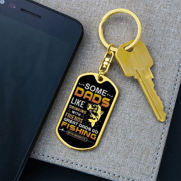 To My Dad | Great Dads Fishing with Daughter - Dog Tag with Swivel Keychain