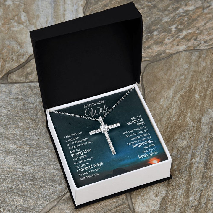 To My Beautiful Wife |  I ask that the Lord help Us - CZ Cross Necklace