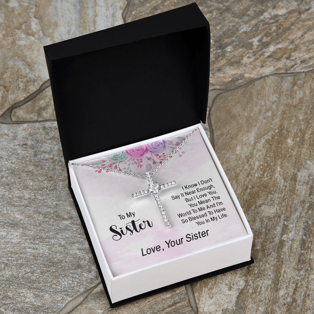 To My Sister | You Mean The World To Me - CZ Cross Necklace
