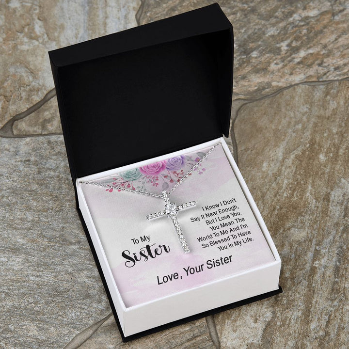 To My Sister | You Mean The World To Me - CZ Cross Necklace