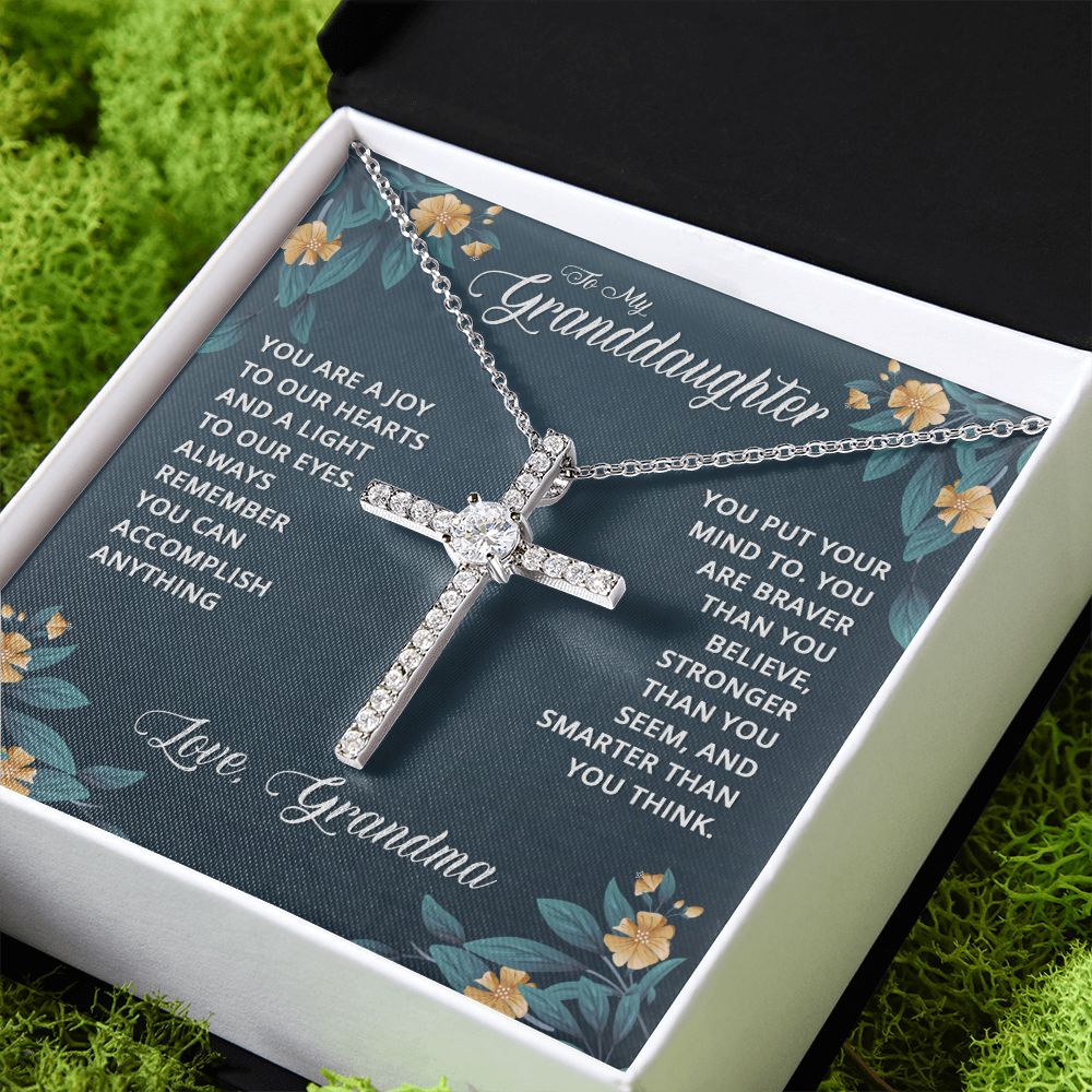 To My Granddaughter | You are a joy to our Heart - CZ Cross Necklace