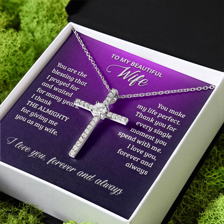 To My Wife | You are the blessing that I prayed for - CZ Cross Necklace