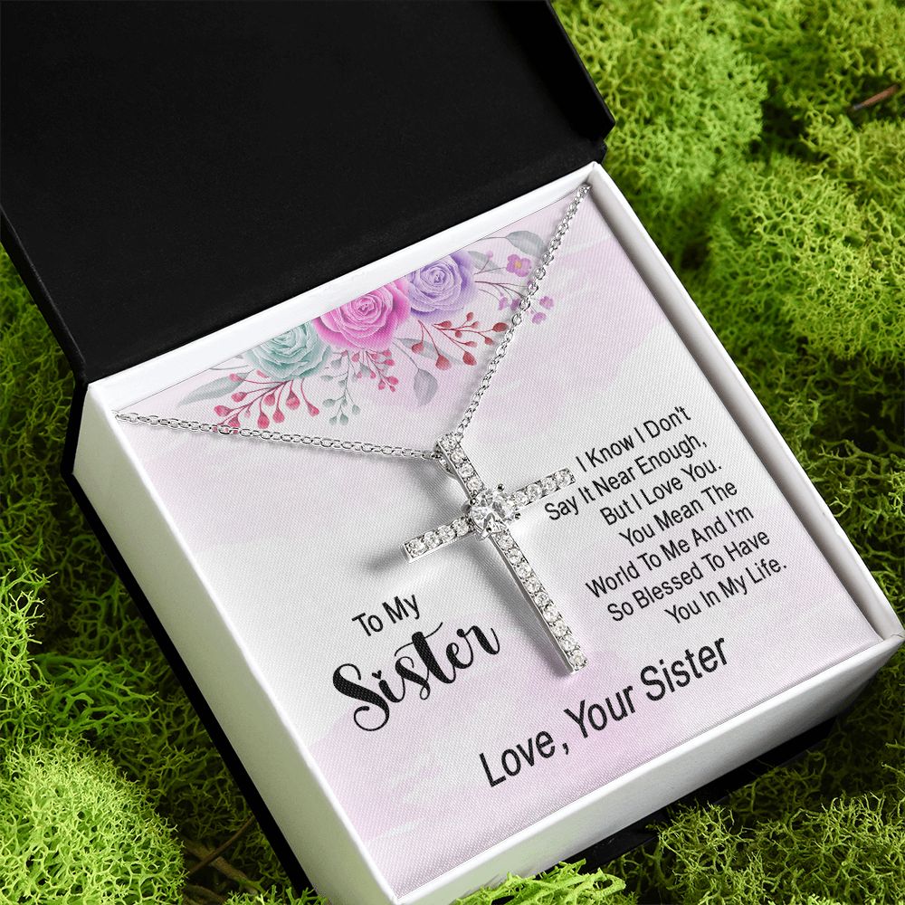 To My Sister | You Mean The World To Me - CZ Cross Necklace