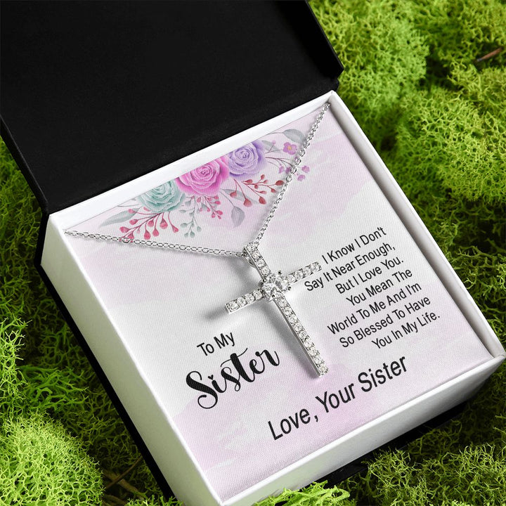 To My Sister | You Mean The World To Me - CZ Cross Necklace