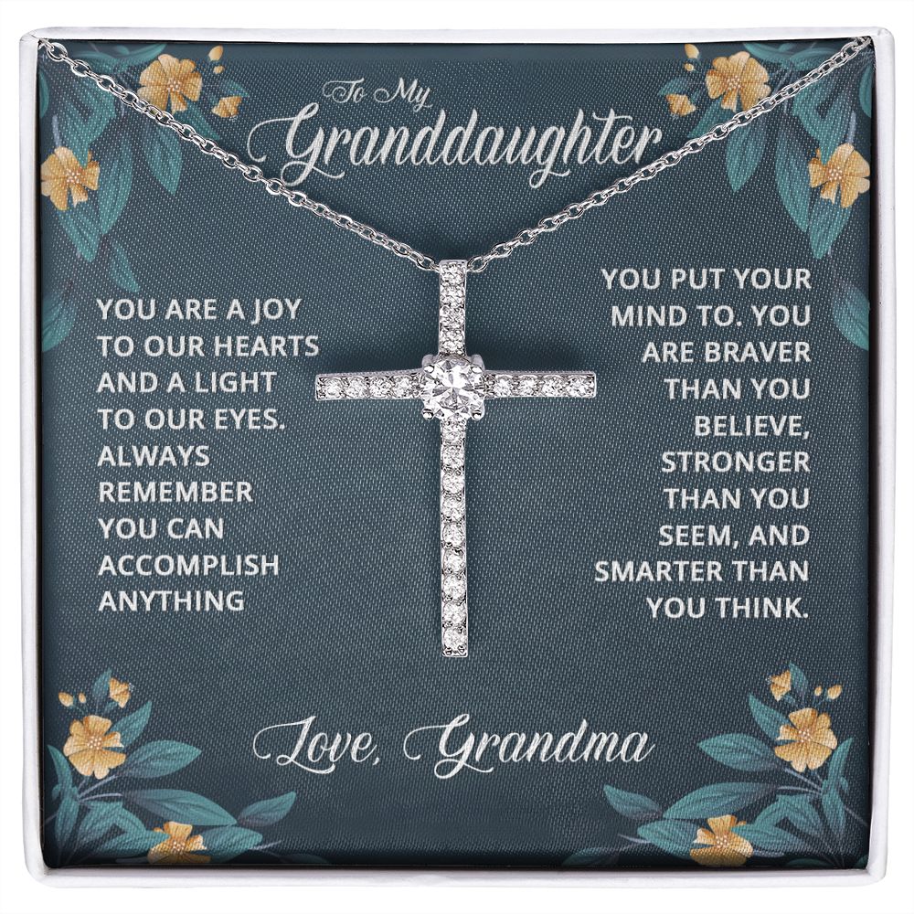To My Granddaughter | You are a joy to our Heart - CZ Cross Necklace