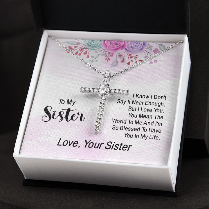 To My Sister | You Mean The World To Me - CZ Cross Necklace