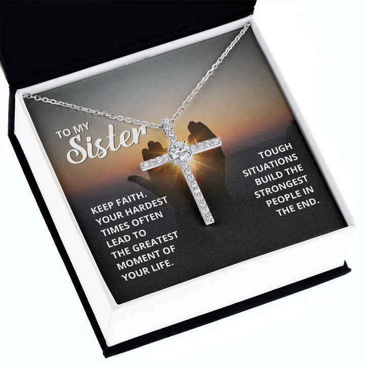 To My Sister | Keep Faith - CZ Cross Necklace