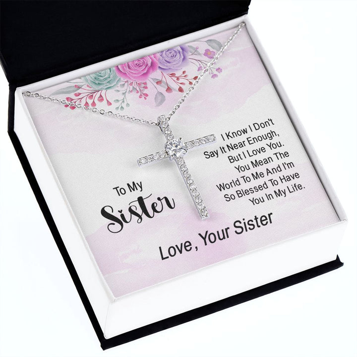 To My Sister | You Mean The World To Me - CZ Cross Necklace