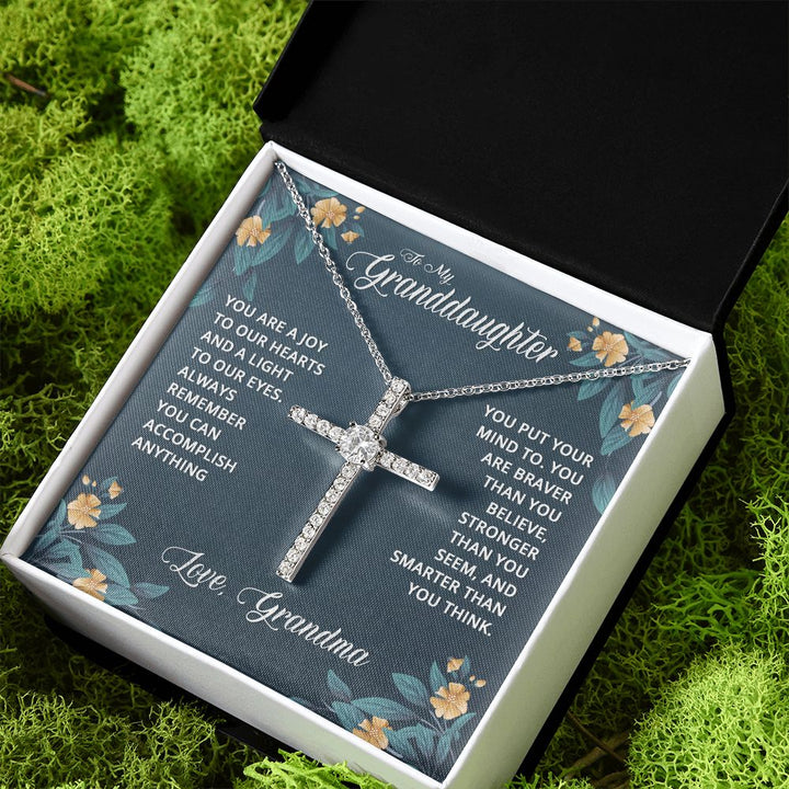 To My Granddaughter | You are a joy to our Heart - CZ Cross Necklace