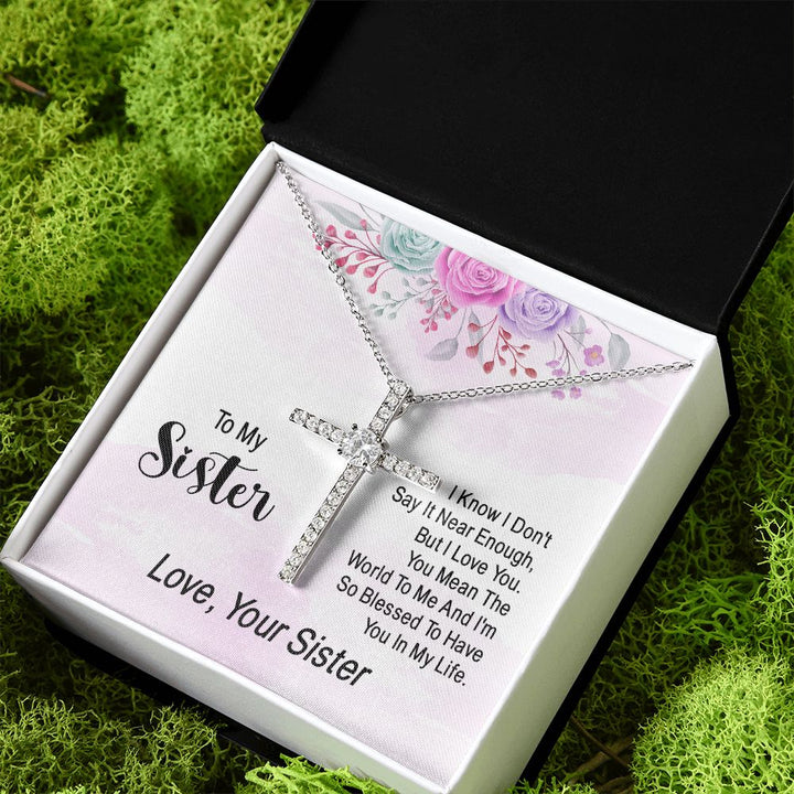 To My Sister | You Mean The World To Me - CZ Cross Necklace