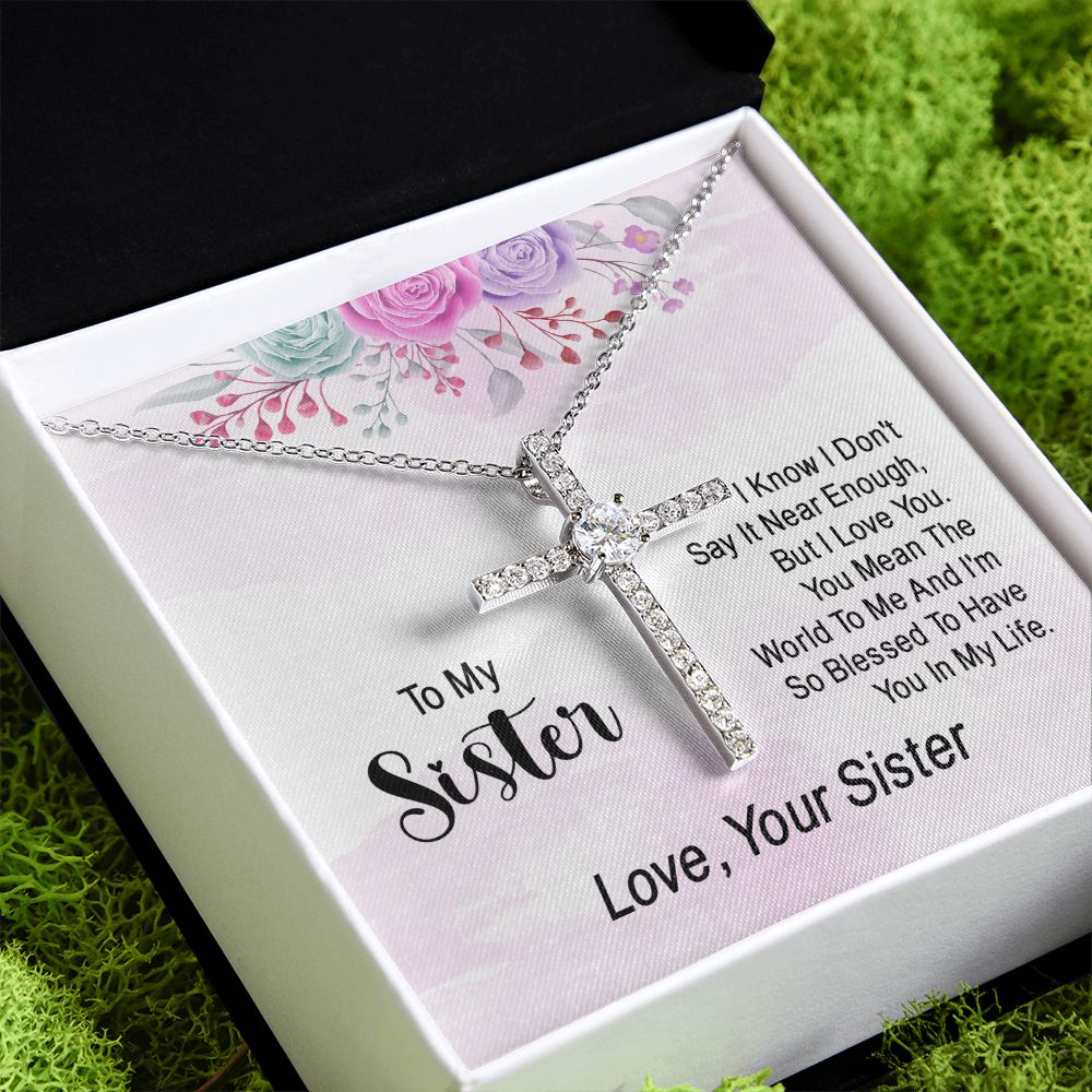 To My Sister | You Mean The World To Me - CZ Cross Necklace