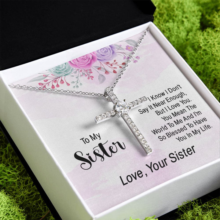 To My Sister | You Mean The World To Me - CZ Cross Necklace