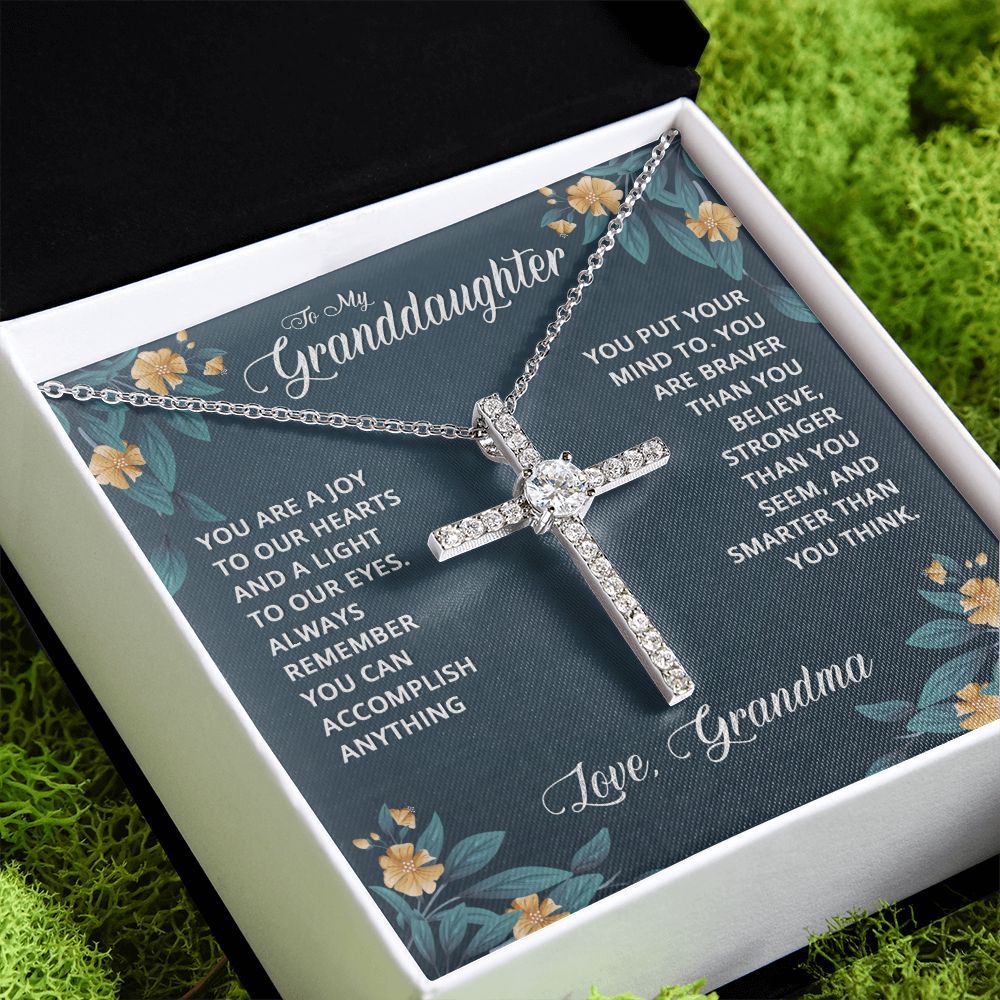 To My Granddaughter | You are a joy to our Heart - CZ Cross Necklace