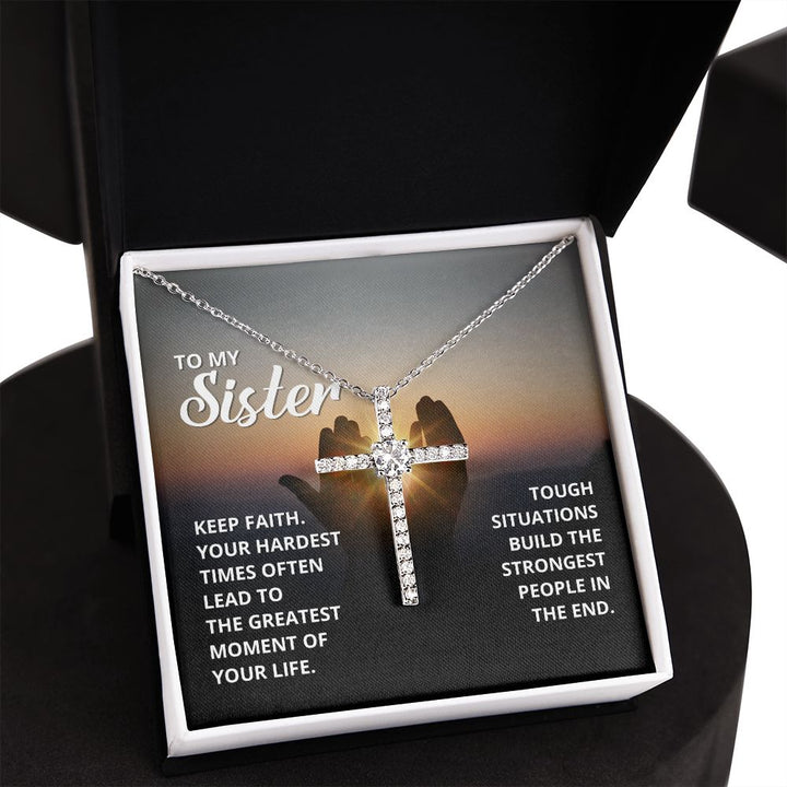 To My Sister | Keep Faith - CZ Cross Necklace