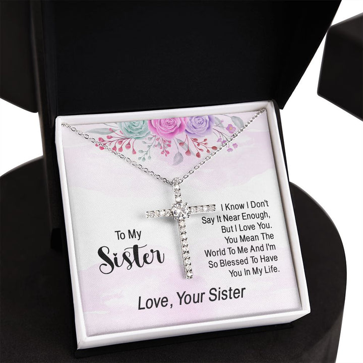 To My Sister | You Mean The World To Me - CZ Cross Necklace